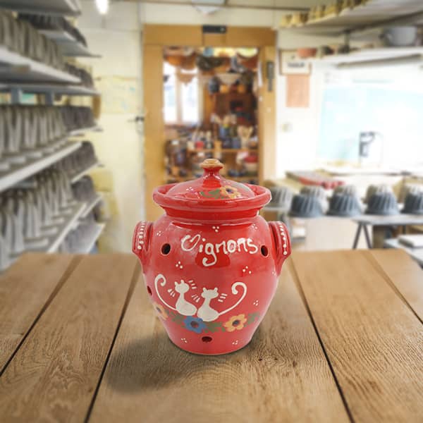 pot oignon terre cuite décoré poterie friedmann, famille de potiers depuis 1802 à Soufflenheim en Alsace